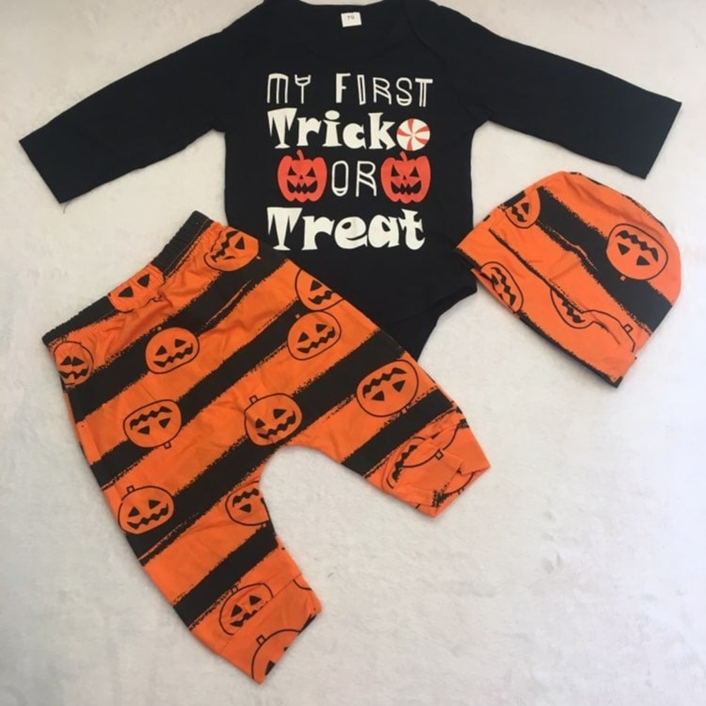 Unbranded Halloween Set Baby 3-6M Black Orange New My First Trick or Treat 3pc